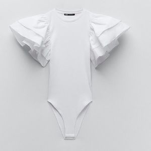 Zara White Ruffle Sleeve Bodysuit